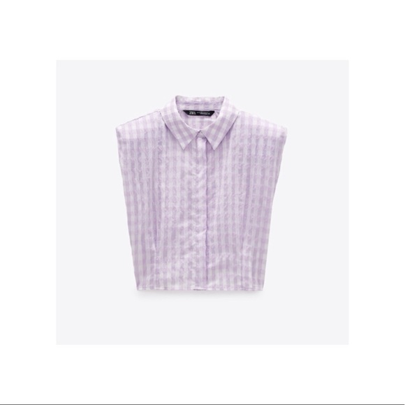 NWOT Zara Shoulder Pad Cropped Gingham Button Down Top - Picture 4 of 9